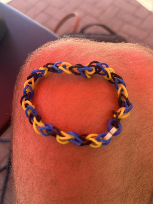 Blue, yellow and black bracelet