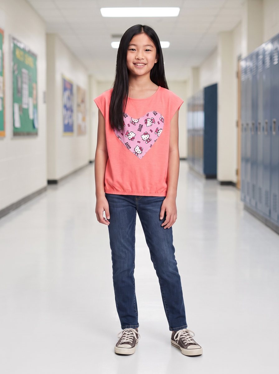 Heart tee, shown on a model