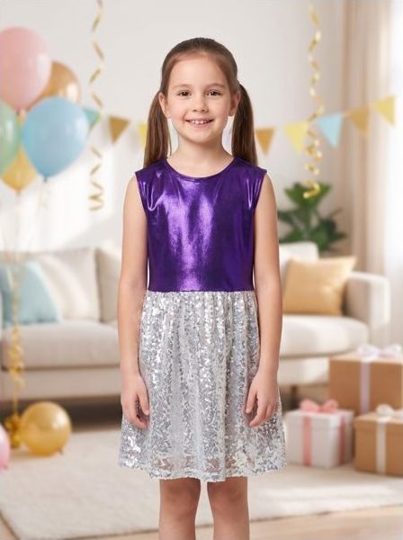 Sparkle party dress, shown on a model