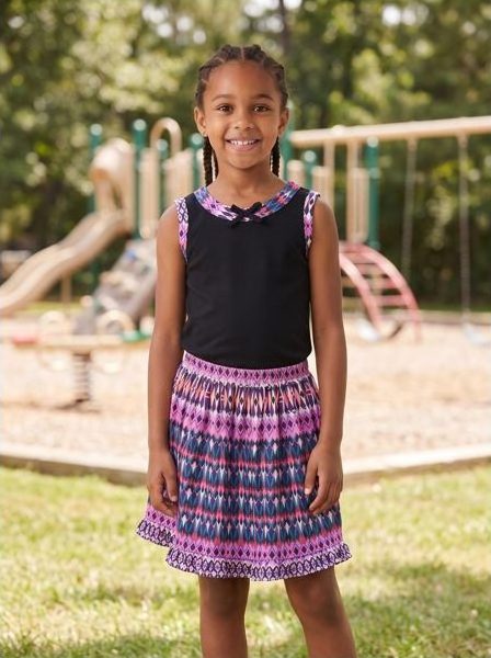 Zigzag skirt set, shown on a model