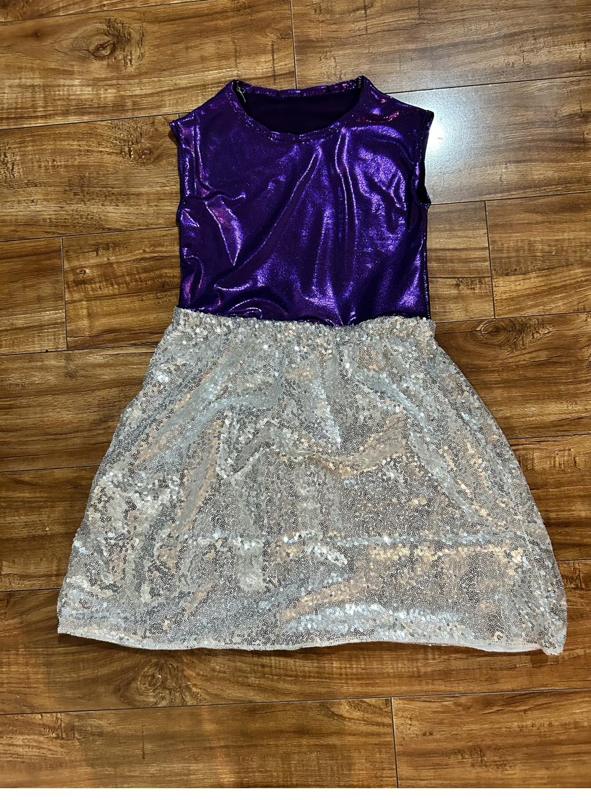 Purple shimmer top with silver sequin skirt